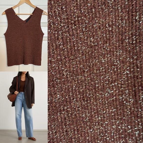 New August Silk Knits Copper Metallic Ribbed Tank w Stretch Size Large - Picture 3 of 11